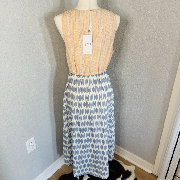 Joie Flippa Geo Print Cotton Midi Dress, Blue/Yellow, Size 10, NWT - Picture 13 of 16